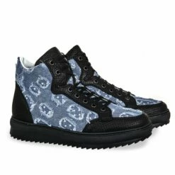 Savannah - Elevator Sneakers In Leather/fabric Mix From 2.4 To 4 Inches -Deals Guidomaggi Store denim elevator sneakers
