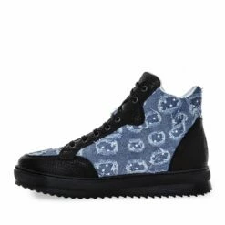 Savannah - Elevator Sneakers In Leather/fabric Mix From 2.4 To 4 Inches -Deals Guidomaggi Store denim sneakers