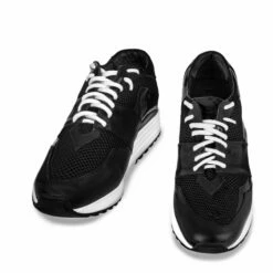 Varenne Black - Elevator Sneakers In Leather/fabric Mix From 2.4 To 3.1 Inches